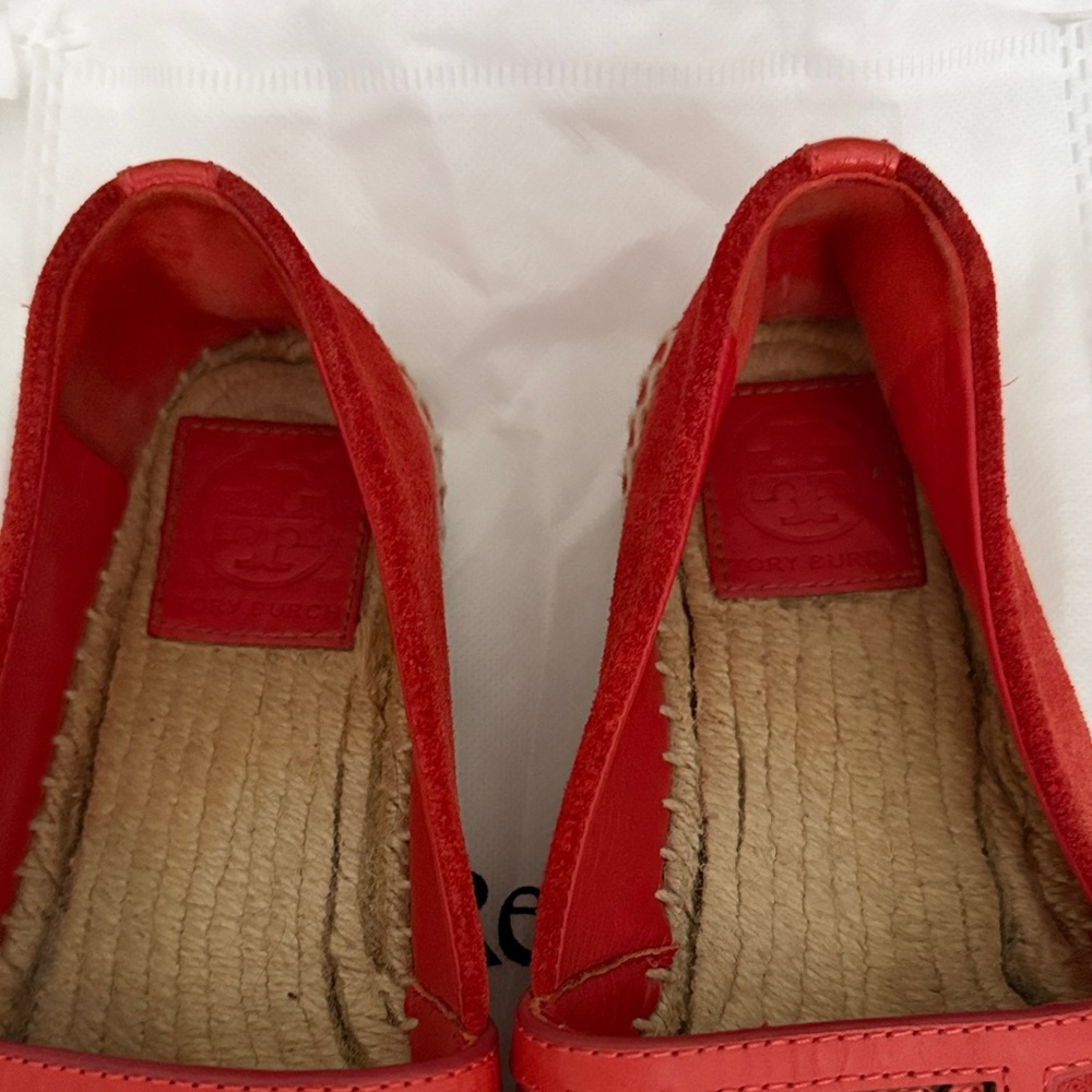 Tory Burch Red Suede Logo Espadrille Flats - Picture 2 of 4